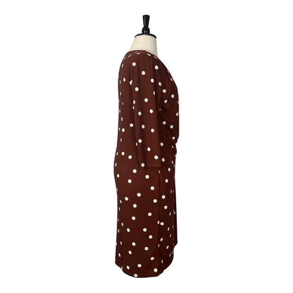 Talbots Wrap Dress V-neck 3/4 sleeves Brown White Polka Dot Women’s Plus Size 1X - Picture 4 of 15